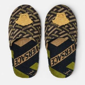 VERSACE EMBROIDERED LA GRECA SLIPPERS